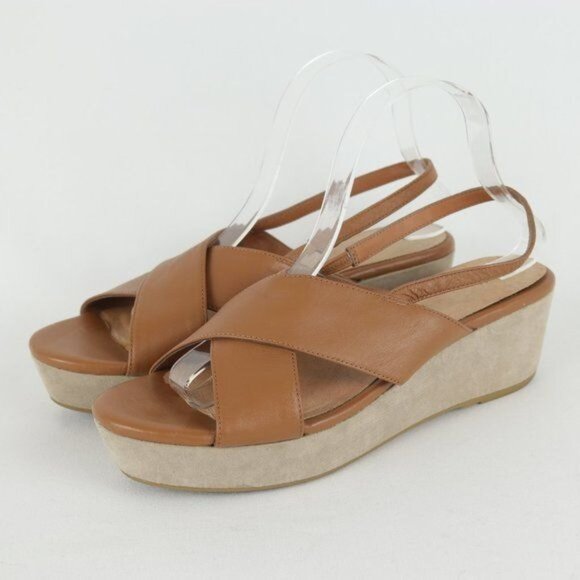 J. Jill Women's Size 9.5 Tan Leather Platform Slingback Open Toe Sandals - Picture 3 of 8